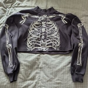 Skeleton mock neck cropped sweater